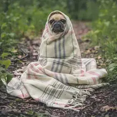 Pug wrapped in a blanket